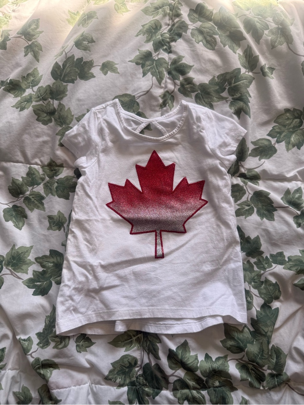 The Children's Place White Short Sleeve Tee with Red Ombre Maple Leaf 🍁